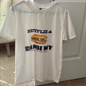 White Graphic Tee with Netflix & Banh My Print